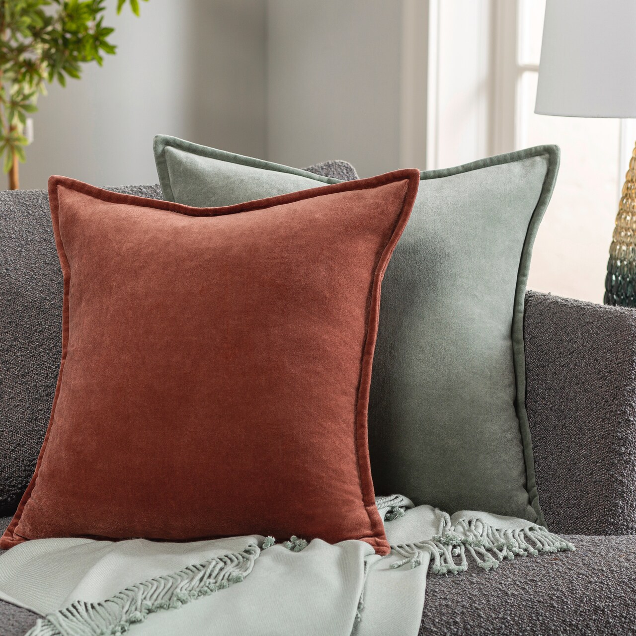 Tiwari Home 22" Brick Red Solid Square Throw Pillow - Down Filler